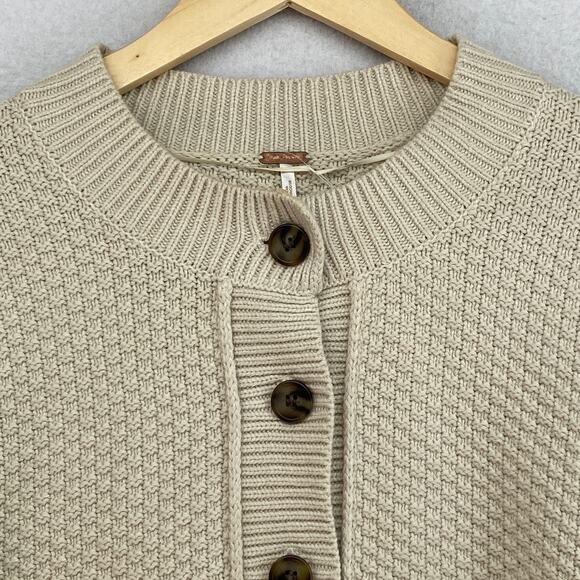 FREE PEOPLE Cardigan Womens XS Lila Cardi Cropped Button Front Sweater Beige NEW - Picture 8 of 15